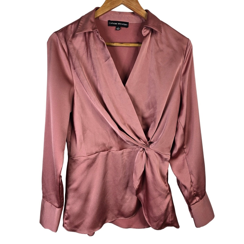 Catherine Malandrino Top Small Mauve Long Sleeve Wrap Blouse Business Casual